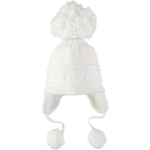 Griffin White Baby Bobble Hat with Ear Flaps