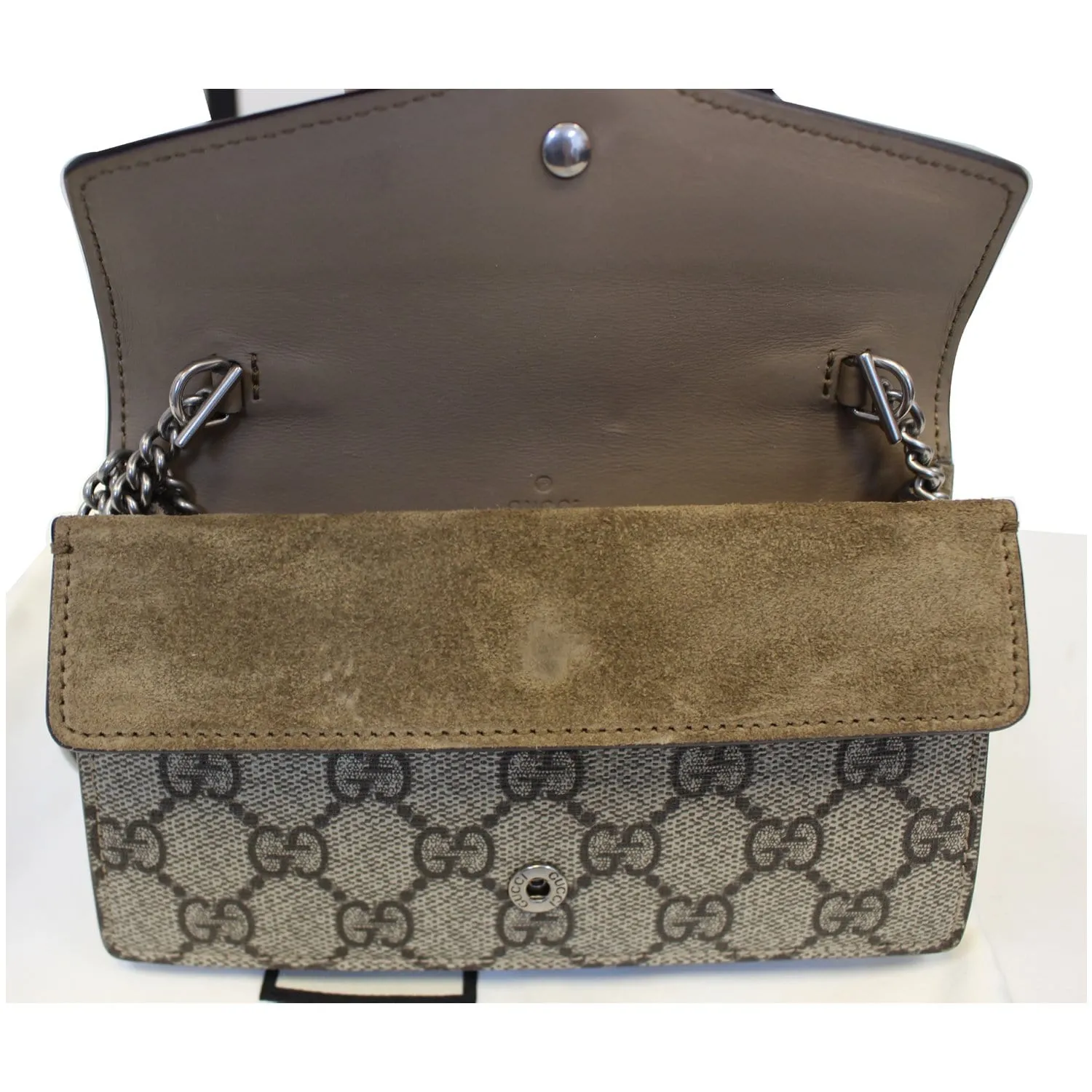 GUCCI Dionysus Super Mini GG Supreme Canvas Shoulder Crossbody Bag Taupe