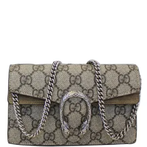GUCCI Dionysus Super Mini GG Supreme Canvas Shoulder Crossbody Bag Taupe