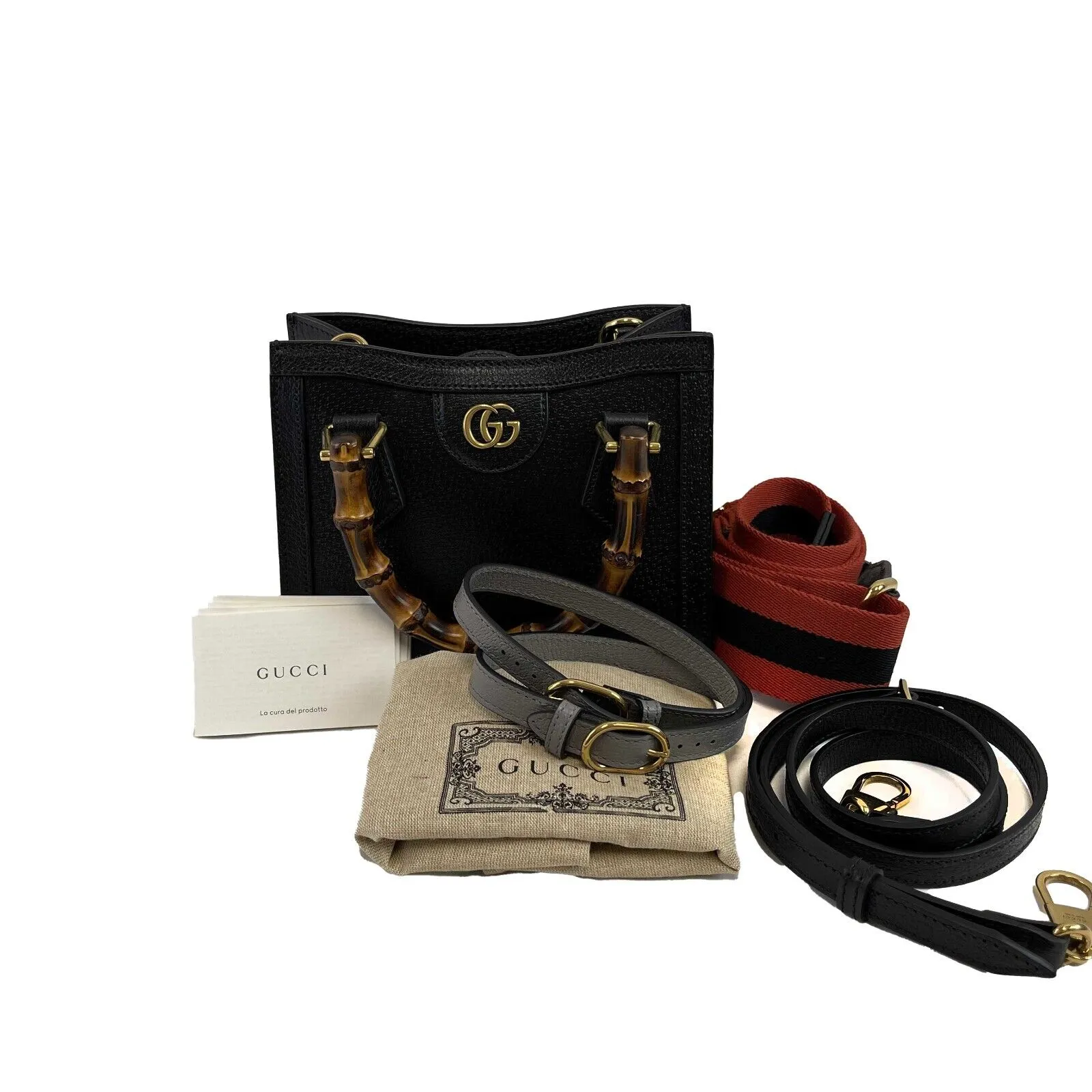 Gucci Excellent Mini Diana NM Bamboo Handle Tote Black Crossbody Bag