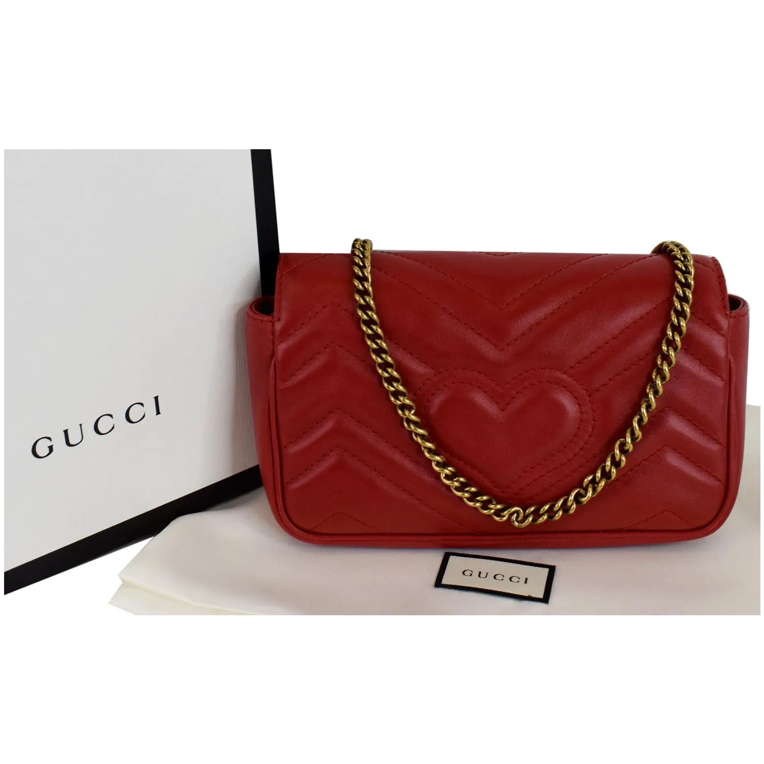 GUCCI GG Marmont Matelasse Leather Super Mini Crossbody Bag Red
