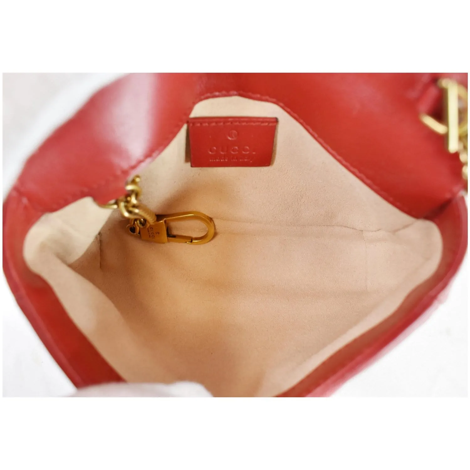 GUCCI GG Marmont Matelasse Leather Super Mini Crossbody Bag Red
