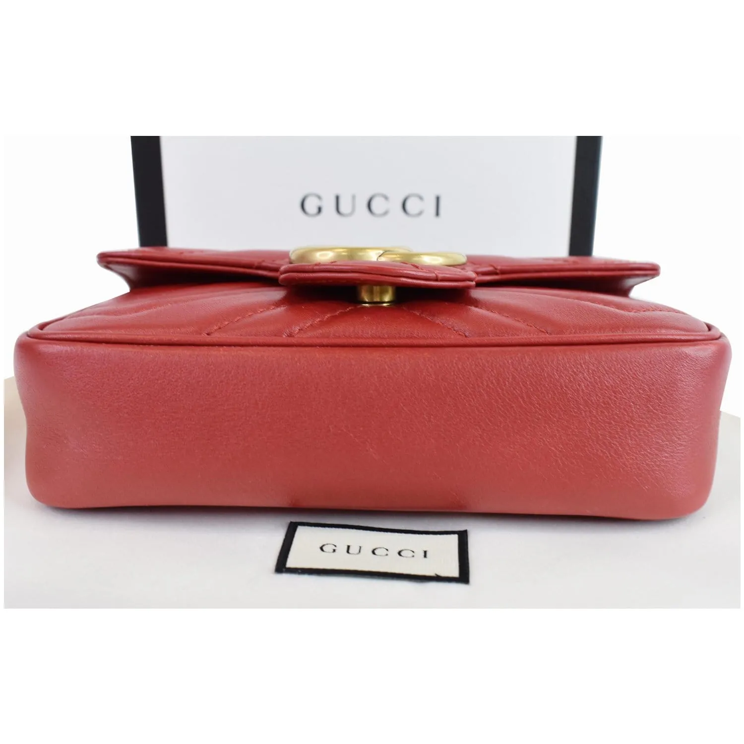 GUCCI GG Marmont Matelasse Leather Super Mini Crossbody Bag Red