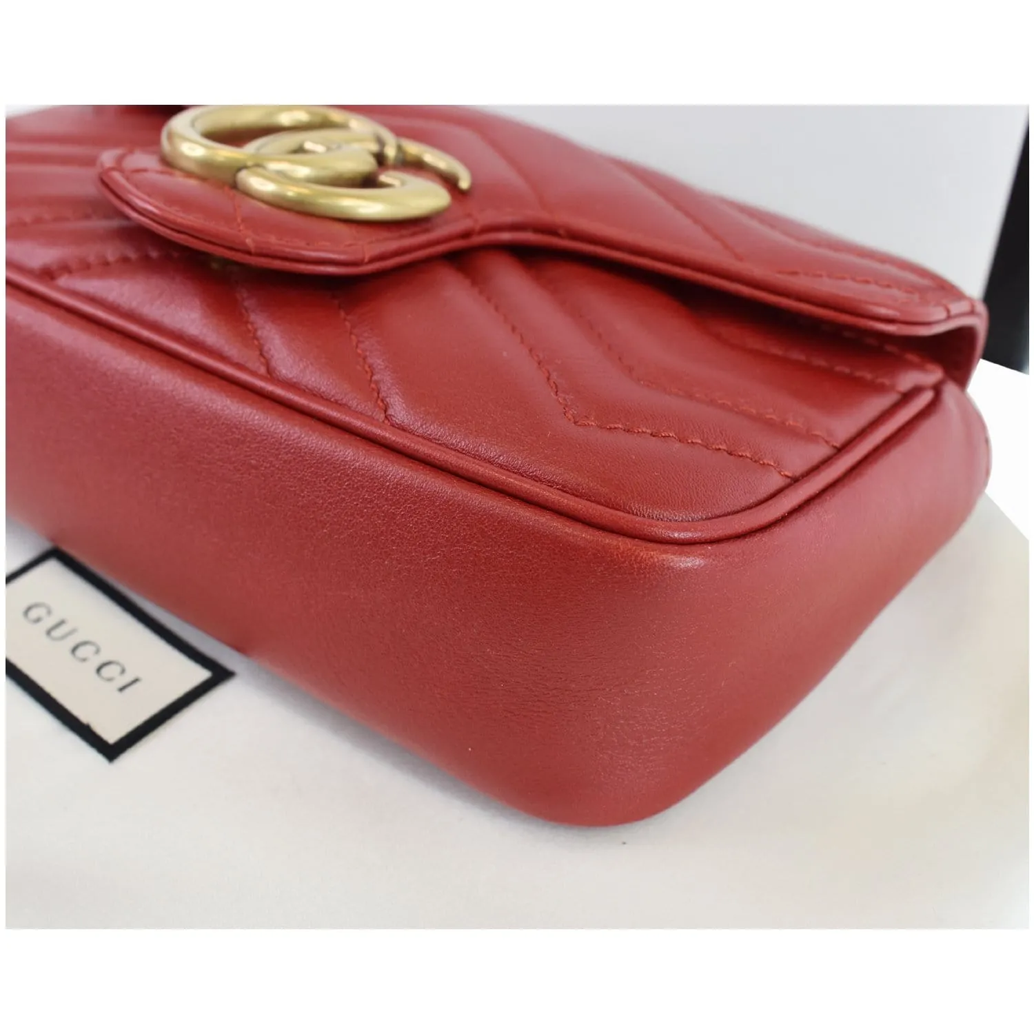 GUCCI GG Marmont Matelasse Leather Super Mini Crossbody Bag Red