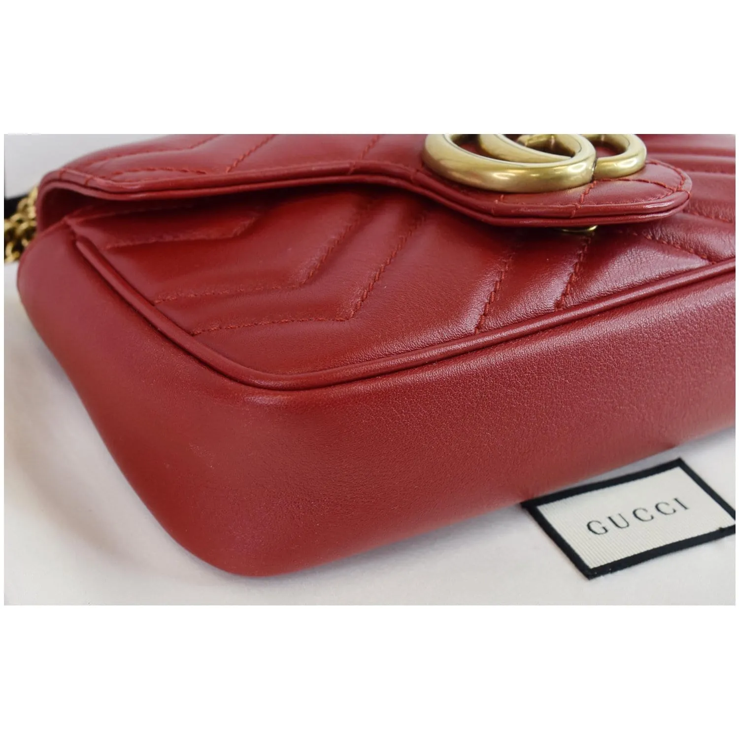 GUCCI GG Marmont Matelasse Leather Super Mini Crossbody Bag Red