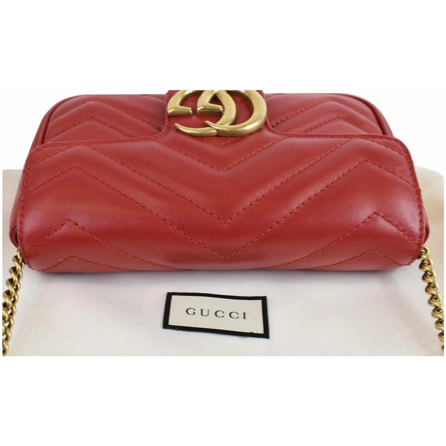 GUCCI GG Marmont Matelasse Leather Super Mini Crossbody Bag Red