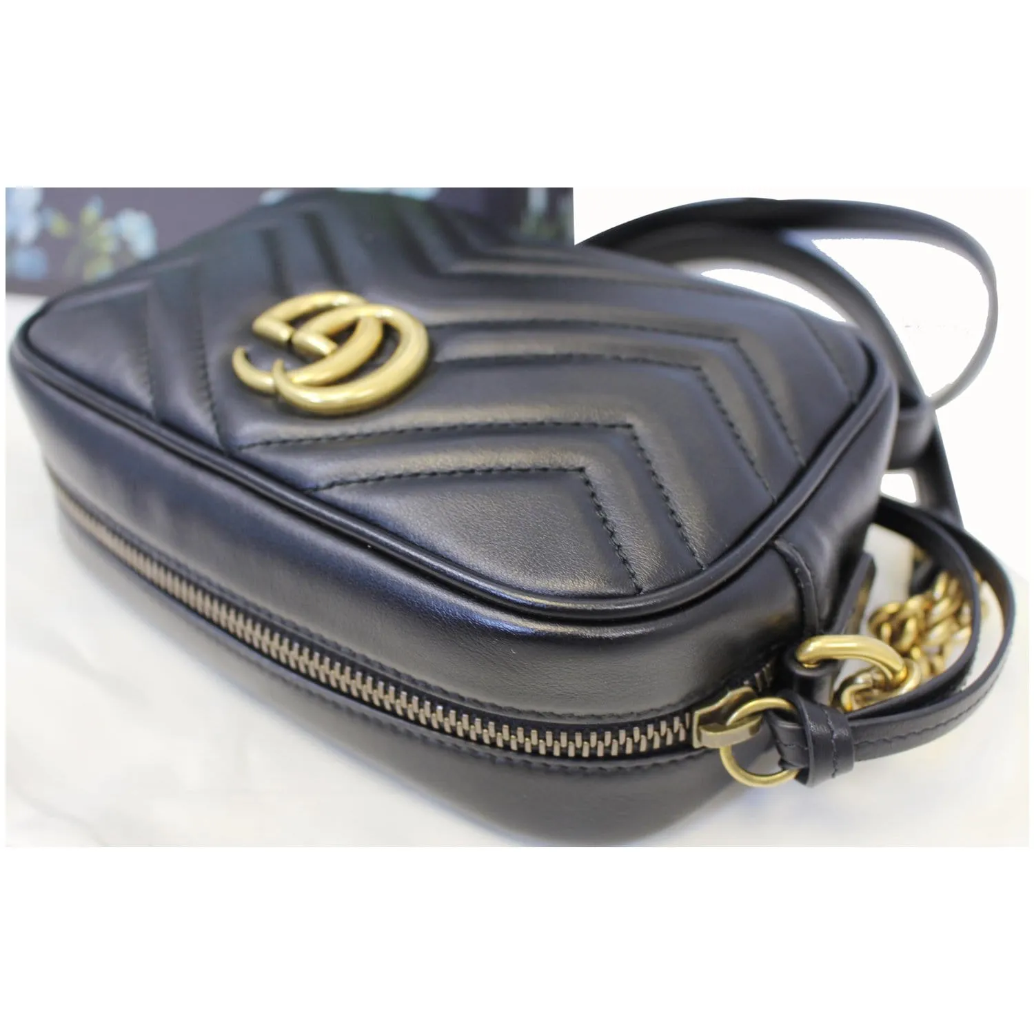 GUCCI GG Marmont Matelasse Mini Leather Crossbody Bag Black 448065