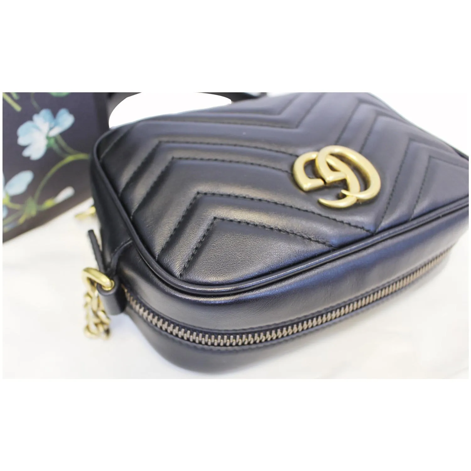 GUCCI GG Marmont Matelasse Mini Leather Crossbody Bag Black 448065