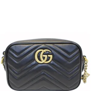 GUCCI GG Marmont Matelasse Mini Leather Crossbody Bag Black 448065