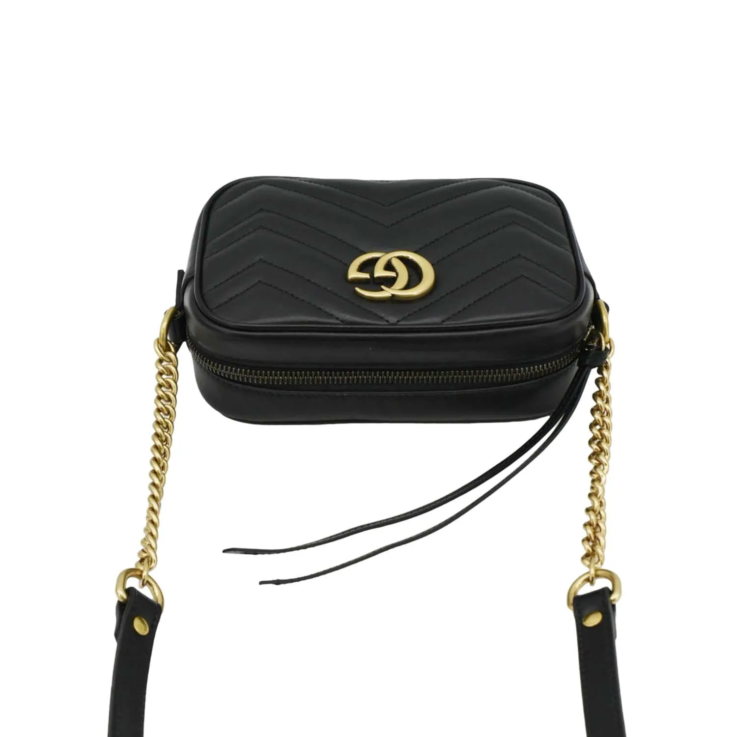 GUCCI GG Marmont Mini Calfskin Matelasse Crossbody Camera Bag Black 634785
