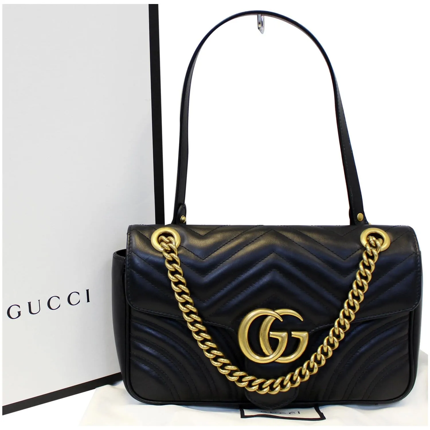 GUCCI GG Marmont Small Matelasse Leather Crossbody Bag Black