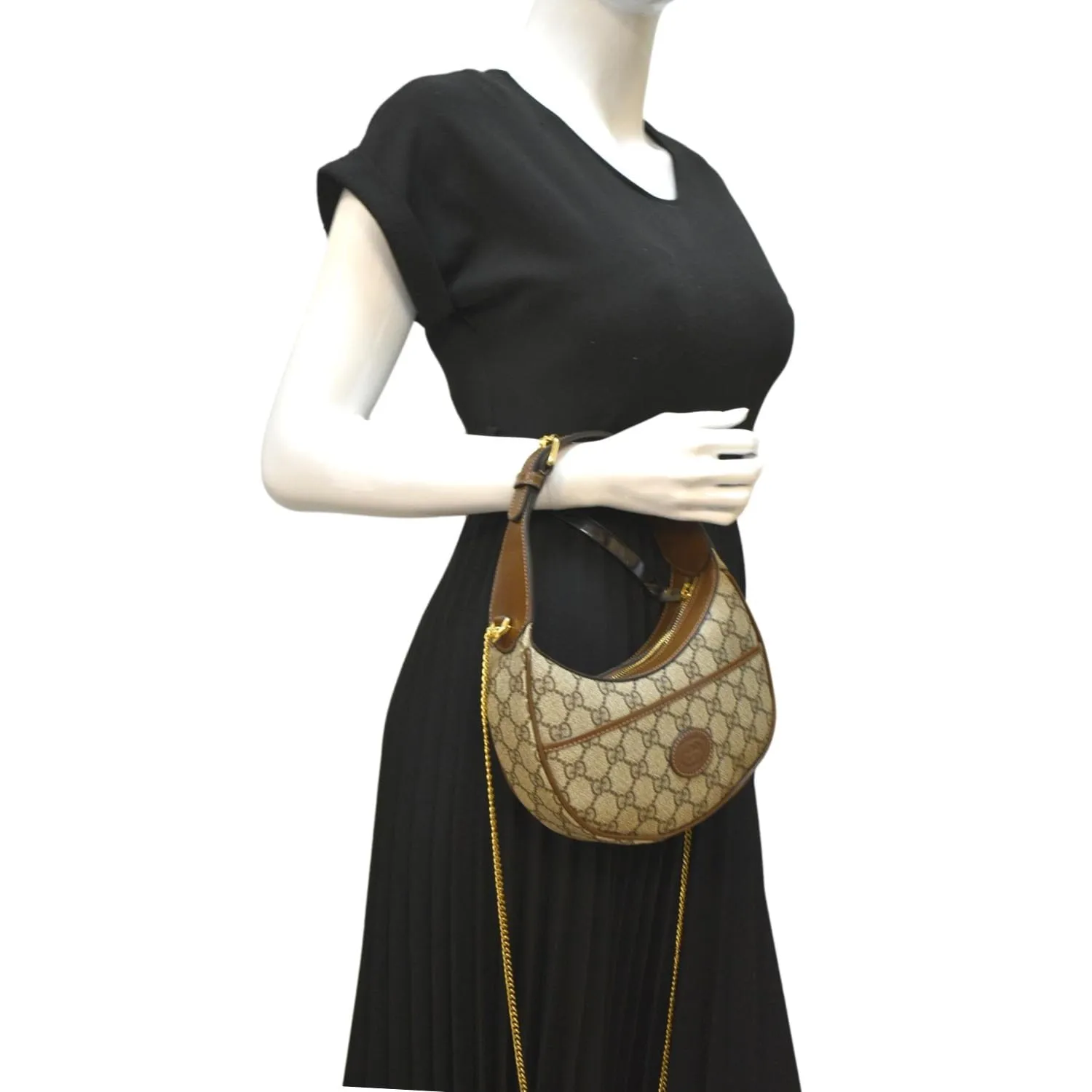 GUCCI Half Moon Mini GG Supreme Canvas Crossbody Bag Beige 726843