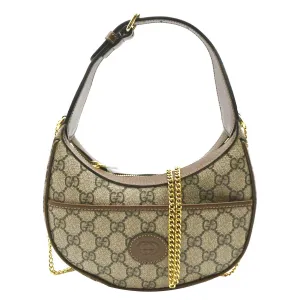 GUCCI Half Moon Mini GG Supreme Canvas Crossbody Bag Beige 726843