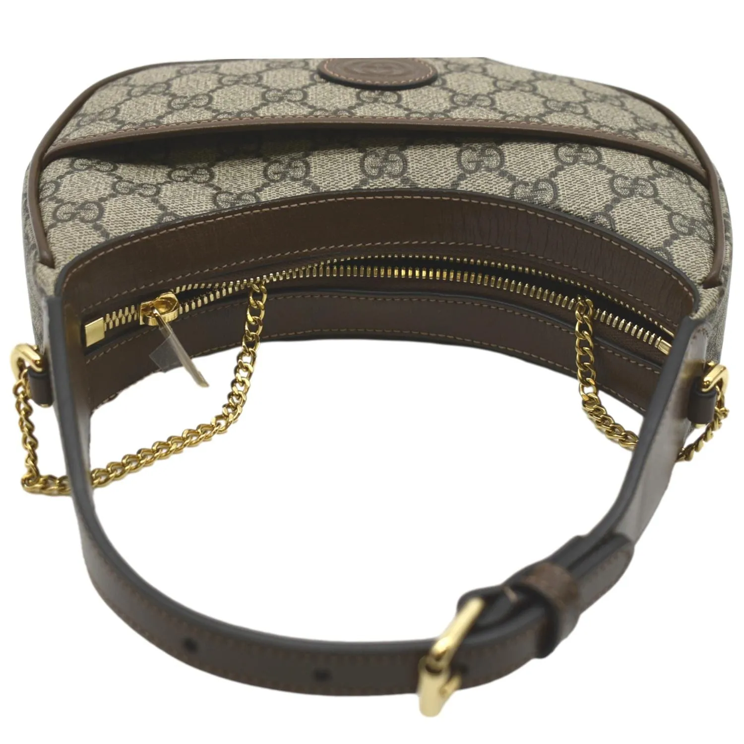 GUCCI Half Moon Mini GG Supreme Canvas Crossbody Bag Beige 726843