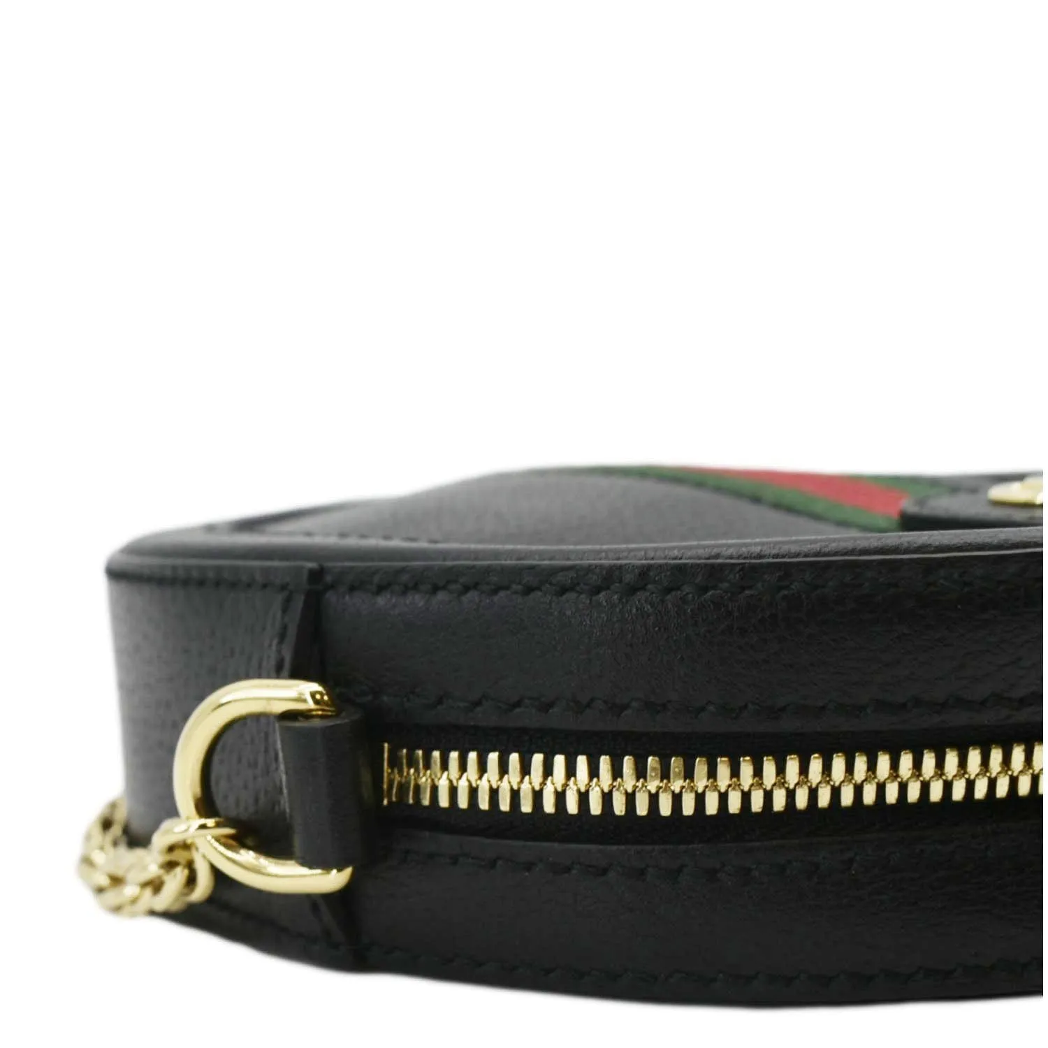 GUCCI Ophidia Mini GG Round Web Leather Crossbody Bag Black 550618