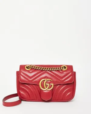 Gucci Red Matelassé Leather GG Marmont Mini Shoulder Bag