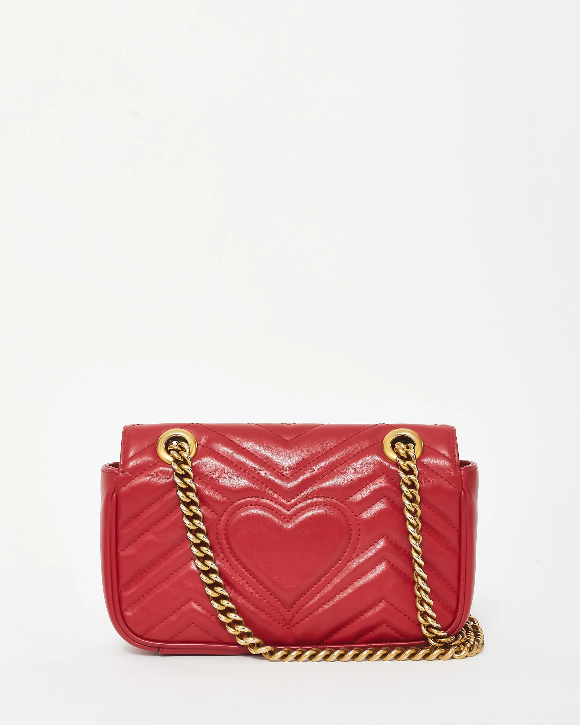 Gucci Red Matelassé Leather GG Marmont Mini Shoulder Bag