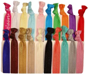 Hair Ties Ponytail Holders - 20 Pack"Solid Assortment" No Crease Ouchless Elastic Styling Accessories Pony Tail Holder Ribbon Bands - By Kenz Laurenz