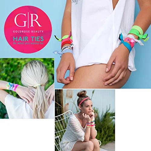 Hair Ties Ponytail Holders -(Dotted and Stripes,Fashion Colors)-5 Pack No Crease Ouchless Stretchy Elastic Styling Accessories Pony Tail Holder Ribbon Bands - By GOLDROSE