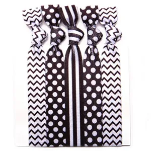 Hair Ties Ponytail Holders -(Dotted and Stripes,Fashion Colors)-5 Pack No Crease Ouchless Stretchy Elastic Styling Accessories Pony Tail Holder Ribbon Bands - By GOLDROSE