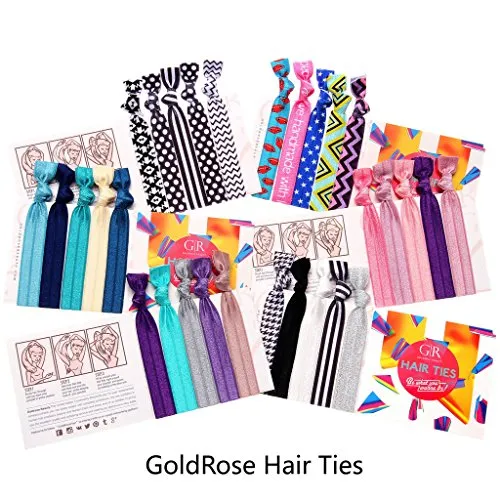 Hair Ties Ponytail Holders -(Dotted and Stripes,Fashion Colors)-5 Pack No Crease Ouchless Stretchy Elastic Styling Accessories Pony Tail Holder Ribbon Bands - By GOLDROSE
