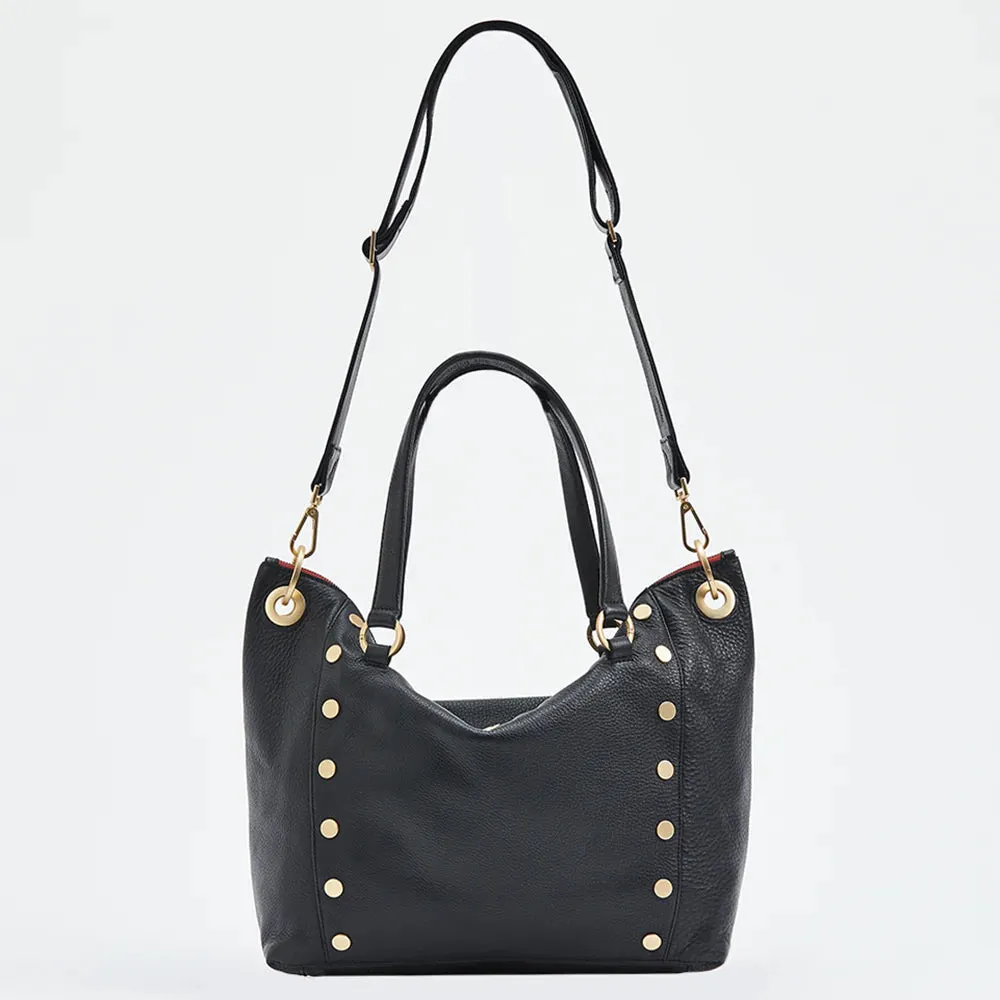 Hammitt Daniel Large Black/Brushed Gold Red Zip Leather Tote Bag