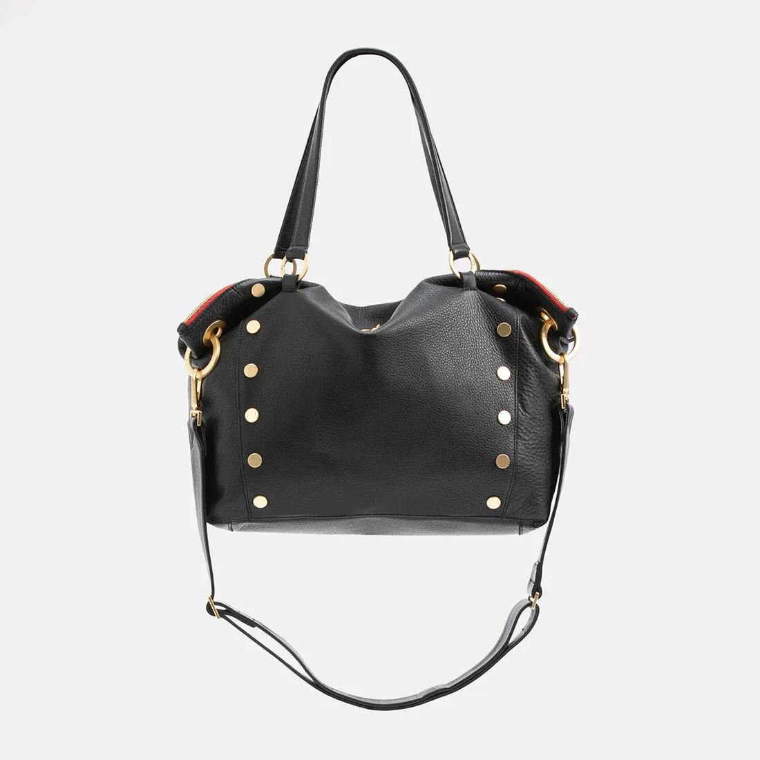 Hammitt Daniel Large Black/Brushed Gold Red Zip Leather Tote Bag
