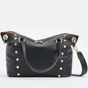 Hammitt Daniel Large Black/Brushed Gold Red Zip Leather Tote Bag