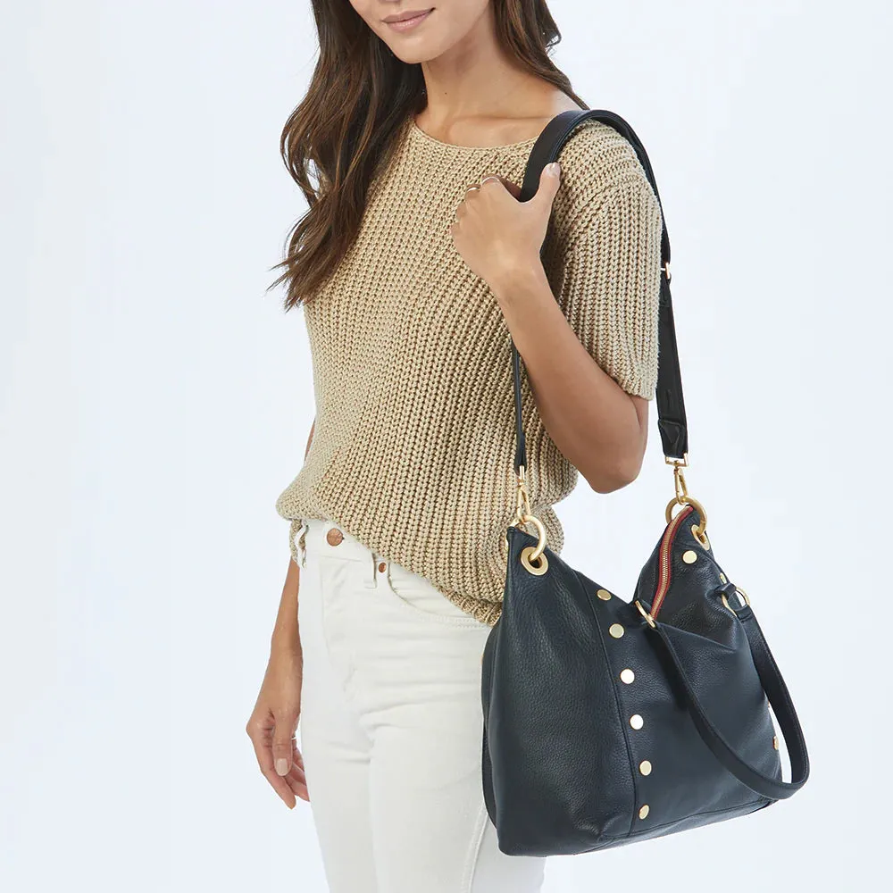 Hammitt Daniel Large Black/Brushed Gold Red Zip Leather Tote Bag