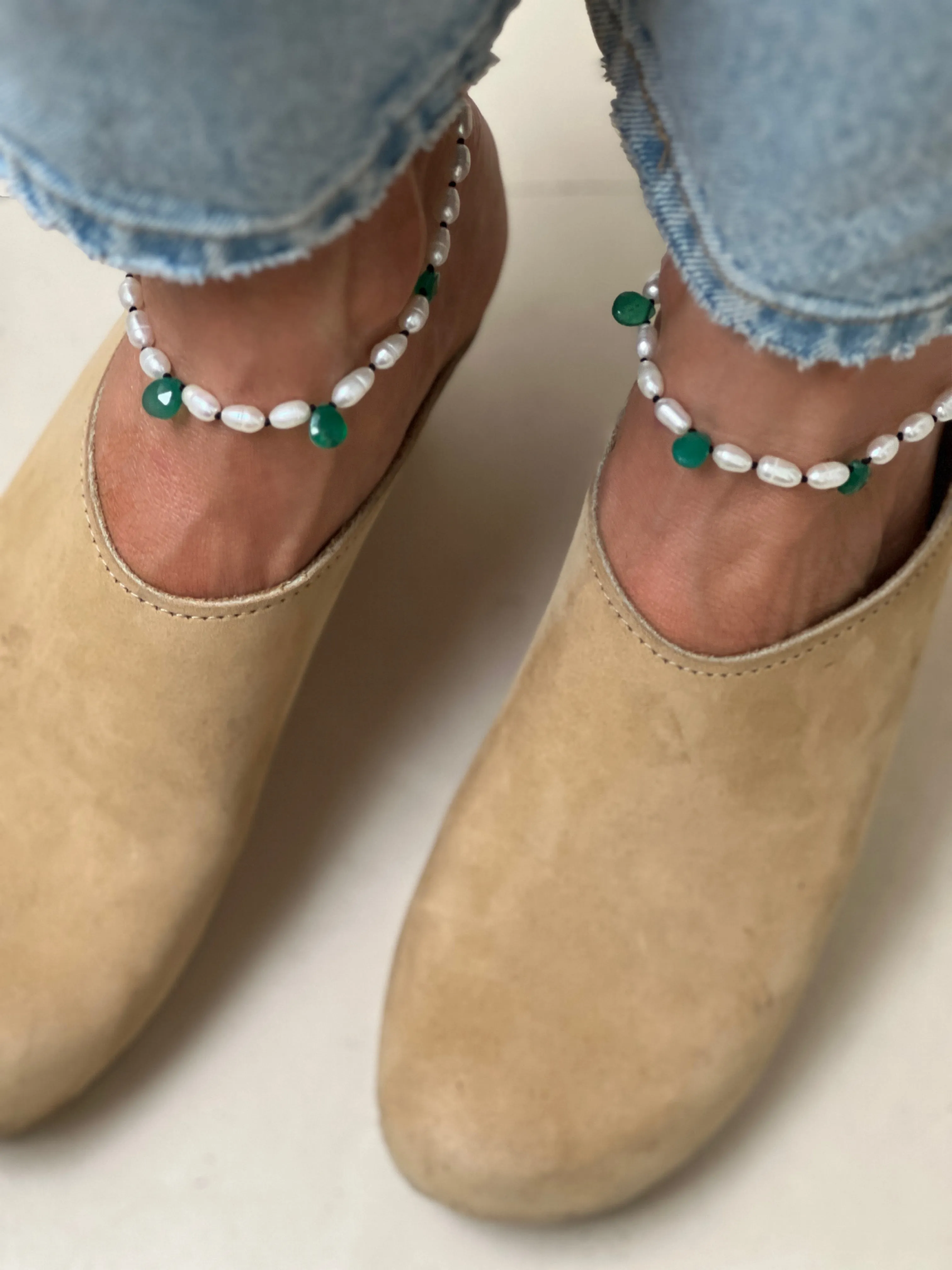 Hand Knotted Gem & Pearl Anklet