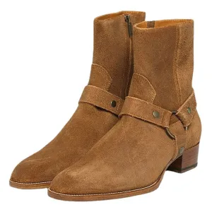 Handmade Cow Leather Suede High Ankle Boots