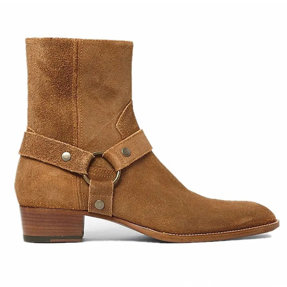 Handmade Cow Leather Suede High Ankle Boots