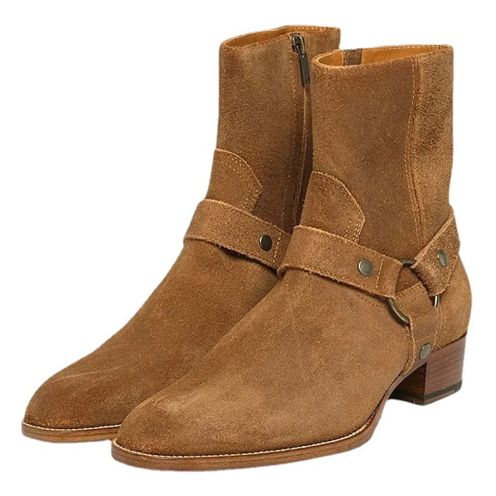Handmade Cow Leather Suede High Ankle Boots