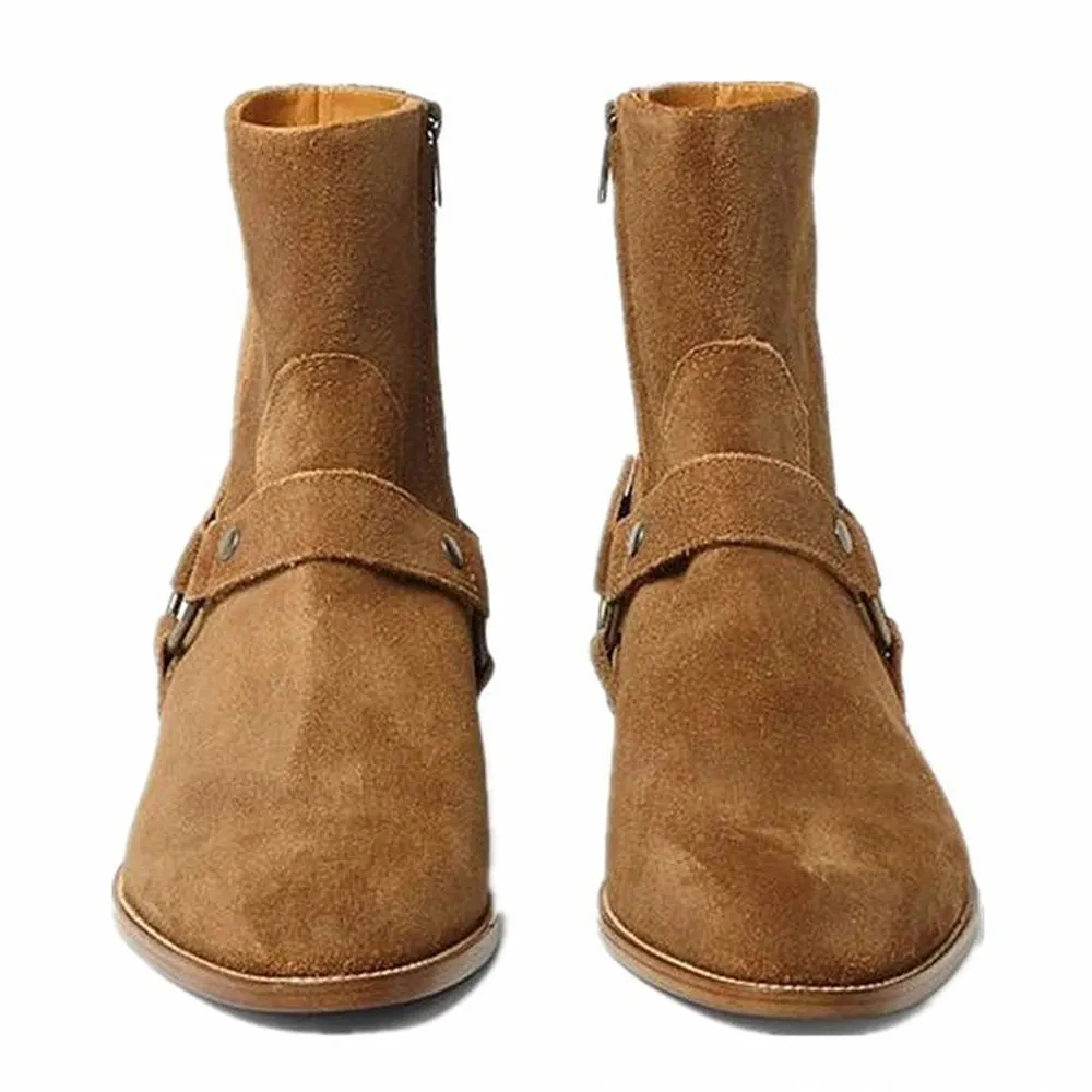 Handmade Cow Leather Suede High Ankle Boots