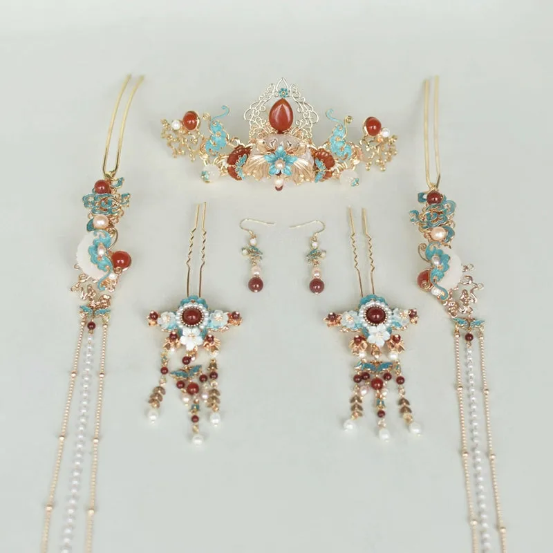 Hanfu Hair Accessories Set: Jade Butterfly Spring
