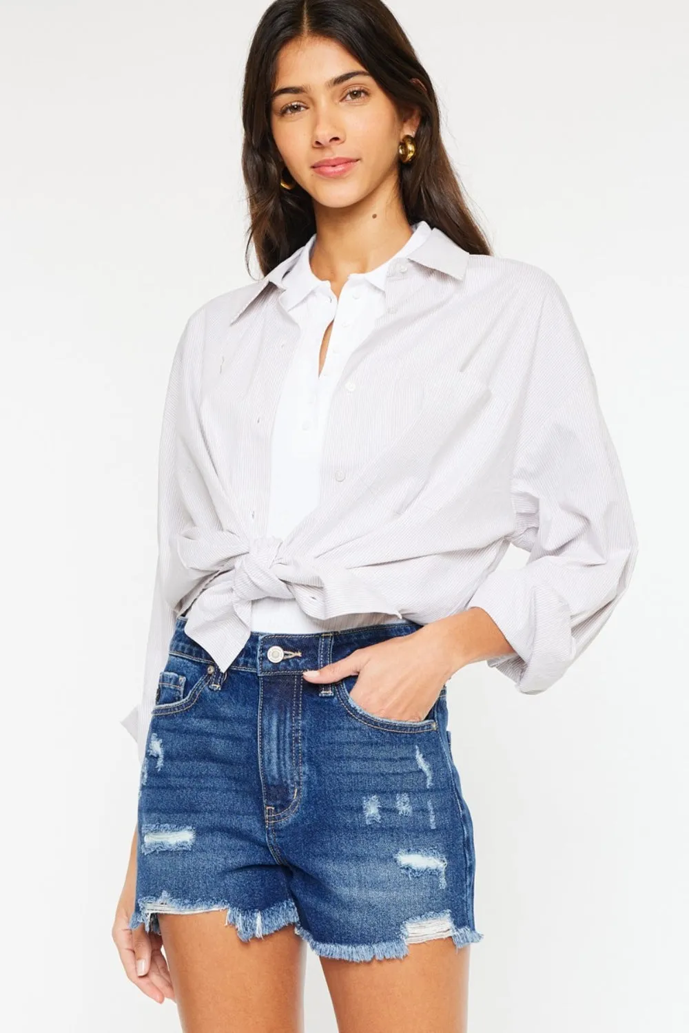 Hazel Blues® |  Kancan High Rise Frayed Hem Denim Shorts