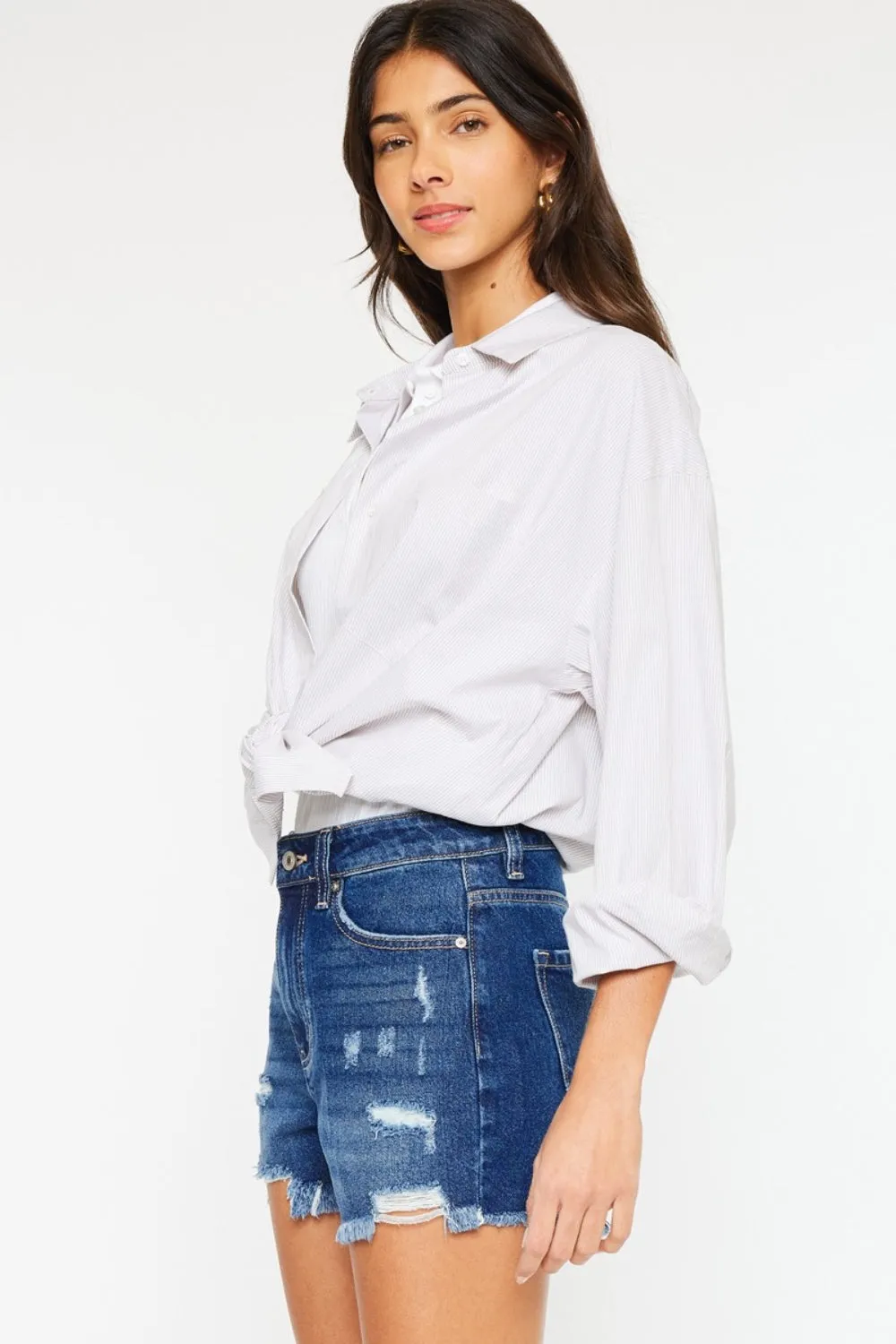 Hazel Blues® |  Kancan High Rise Frayed Hem Denim Shorts