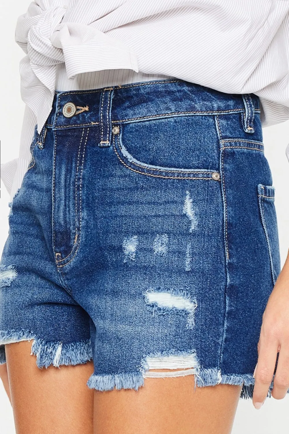 Hazel Blues® |  Kancan High Rise Frayed Hem Denim Shorts