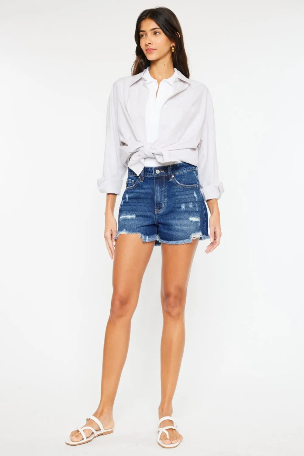 Hazel Blues® |  Kancan High Rise Frayed Hem Denim Shorts