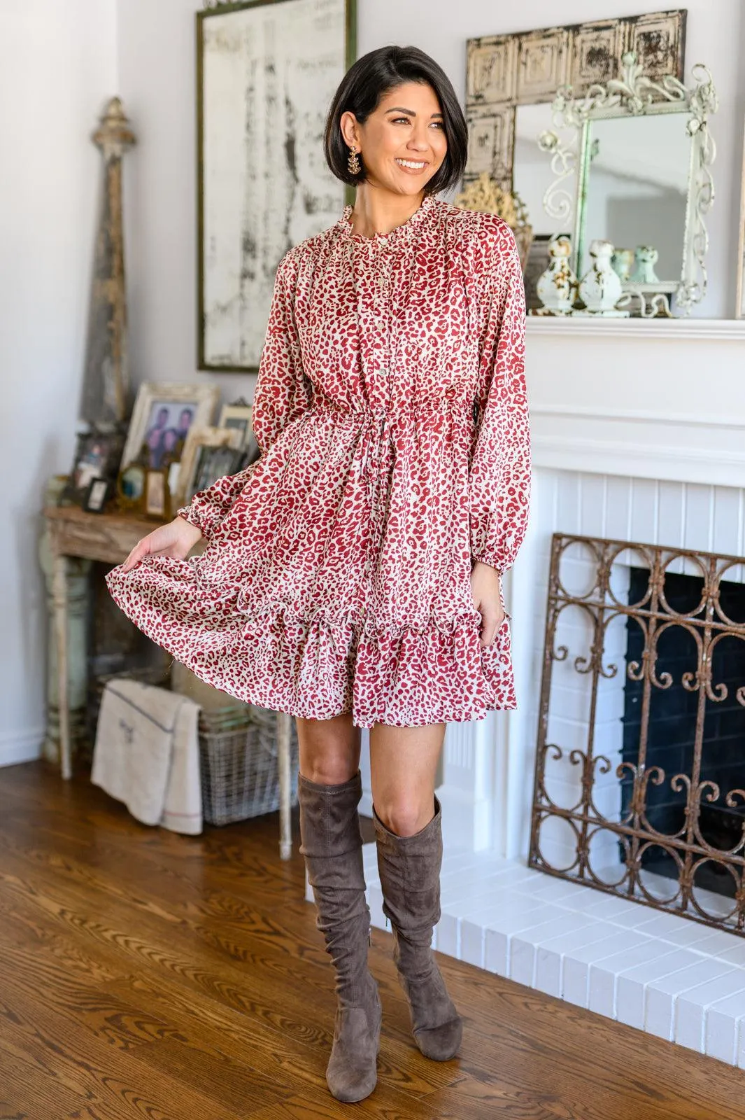 Hazel Blues® | Rayven Animal Print Dress in Burgundy