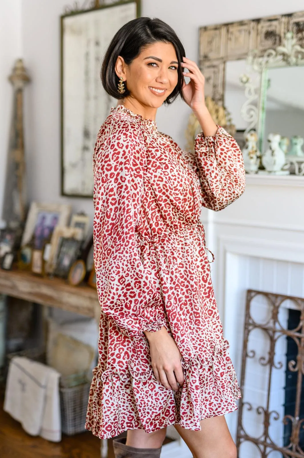 Hazel Blues® | Rayven Animal Print Dress in Burgundy