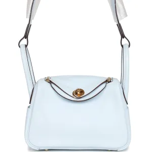 Hermes Mini Lindy Bleu Brume Swift Gold Hardware