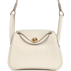 Hermes Mini Lindy Craie Clemence Gold Hardware