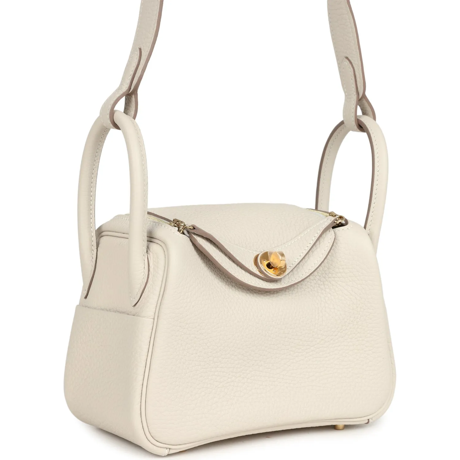 Hermes Mini Lindy Craie Clemence Gold Hardware