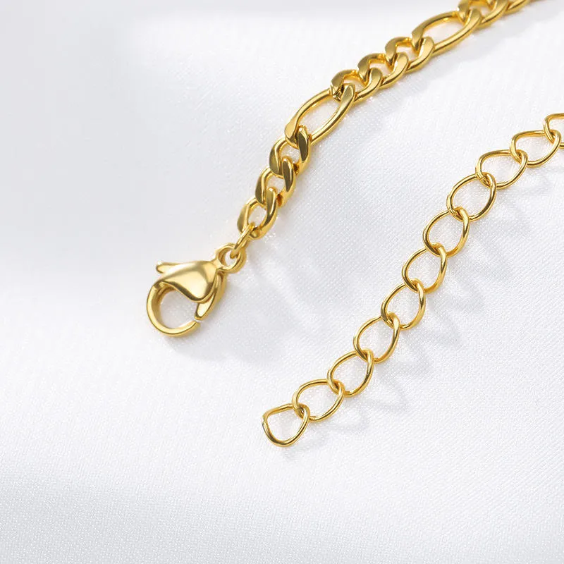 Hexagon Letter 18K Gold Plated Waterproof Stainless Steel Figaro Chain Anklets