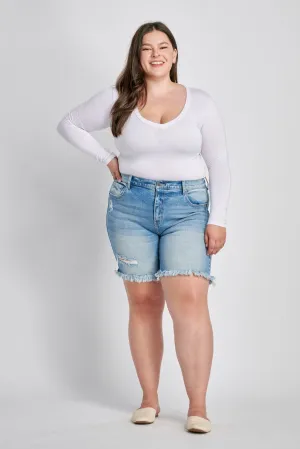 High Rise Frayed Shorts plus sizes