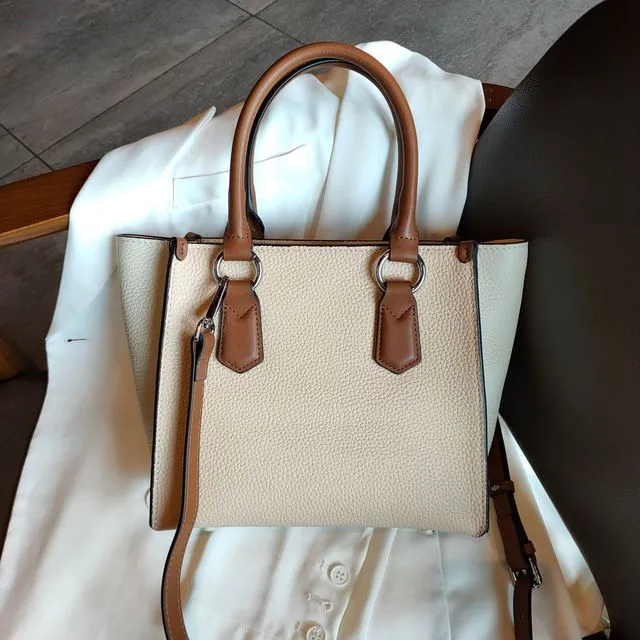 Hit Color Blue Large Office Girl Trapeze Tote Thick Cowhide Leather Women