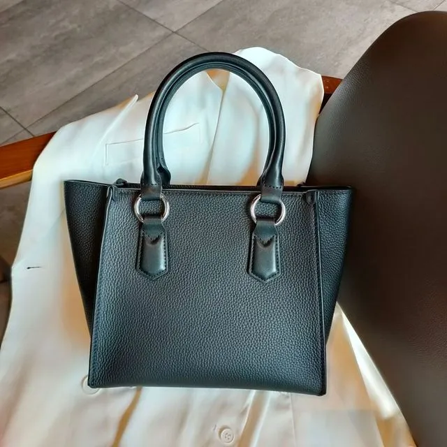 Hit Color Blue Large Office Girl Trapeze Tote Thick Cowhide Leather Women