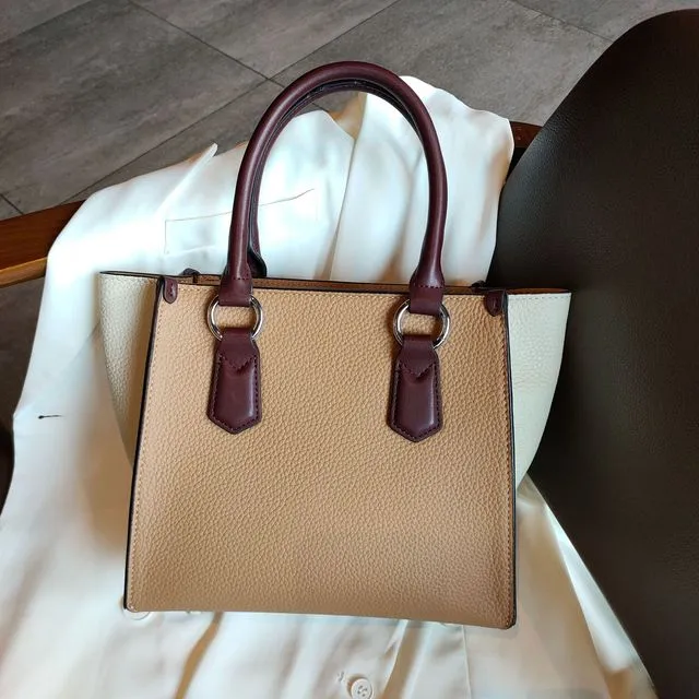 Hit Color Blue Large Office Girl Trapeze Tote Thick Cowhide Leather Women