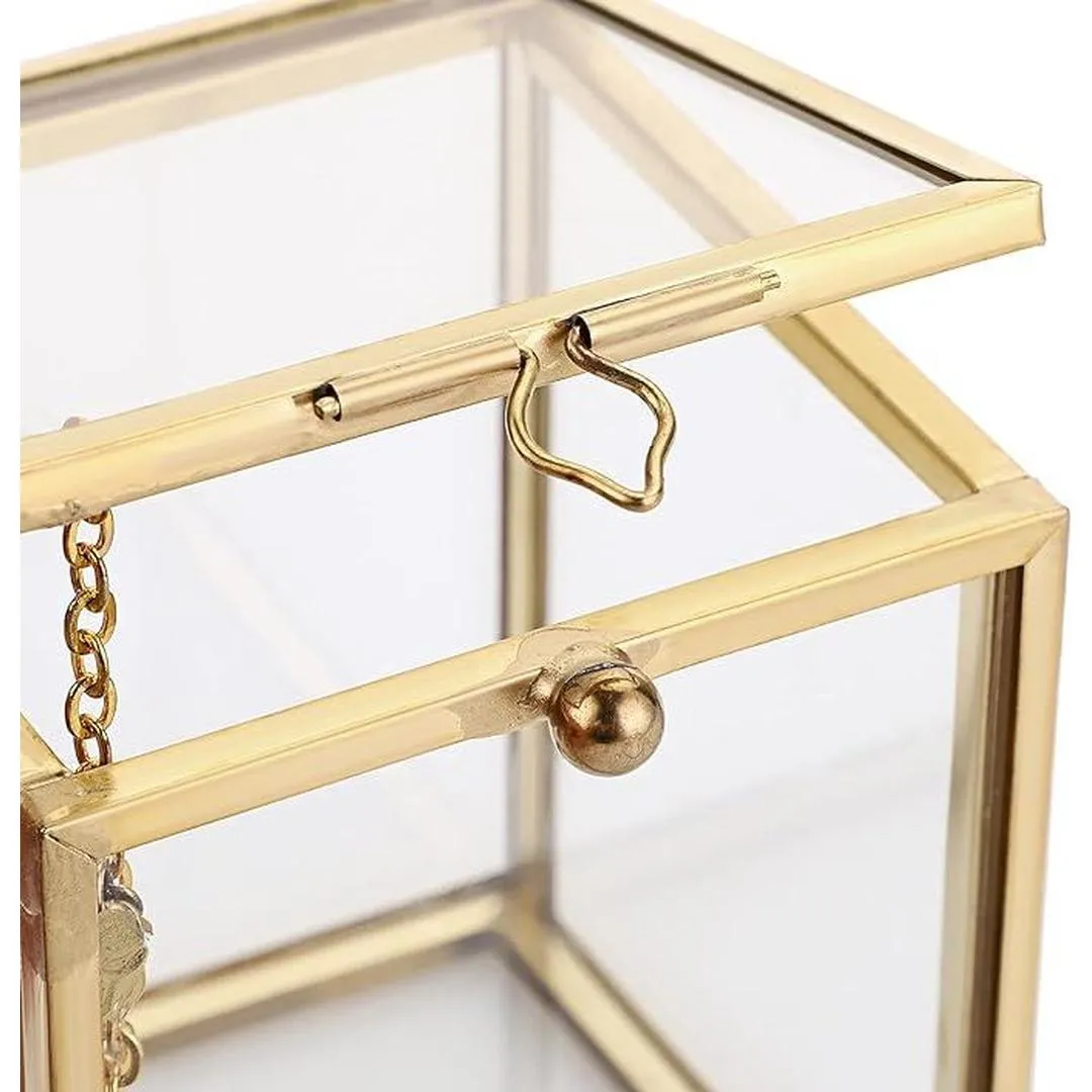 Home Details Small Square Beveled Glass Jewelry Box in Gold